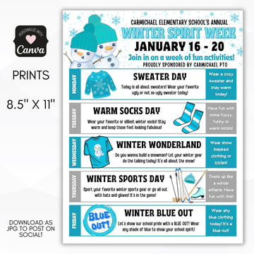 winter season spirit week schedules